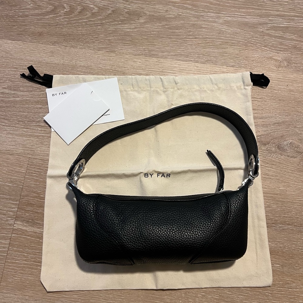 BY FAR Mini Amira Black Grained Leather & Silver Shoulder Bag - Picture 6 of 8